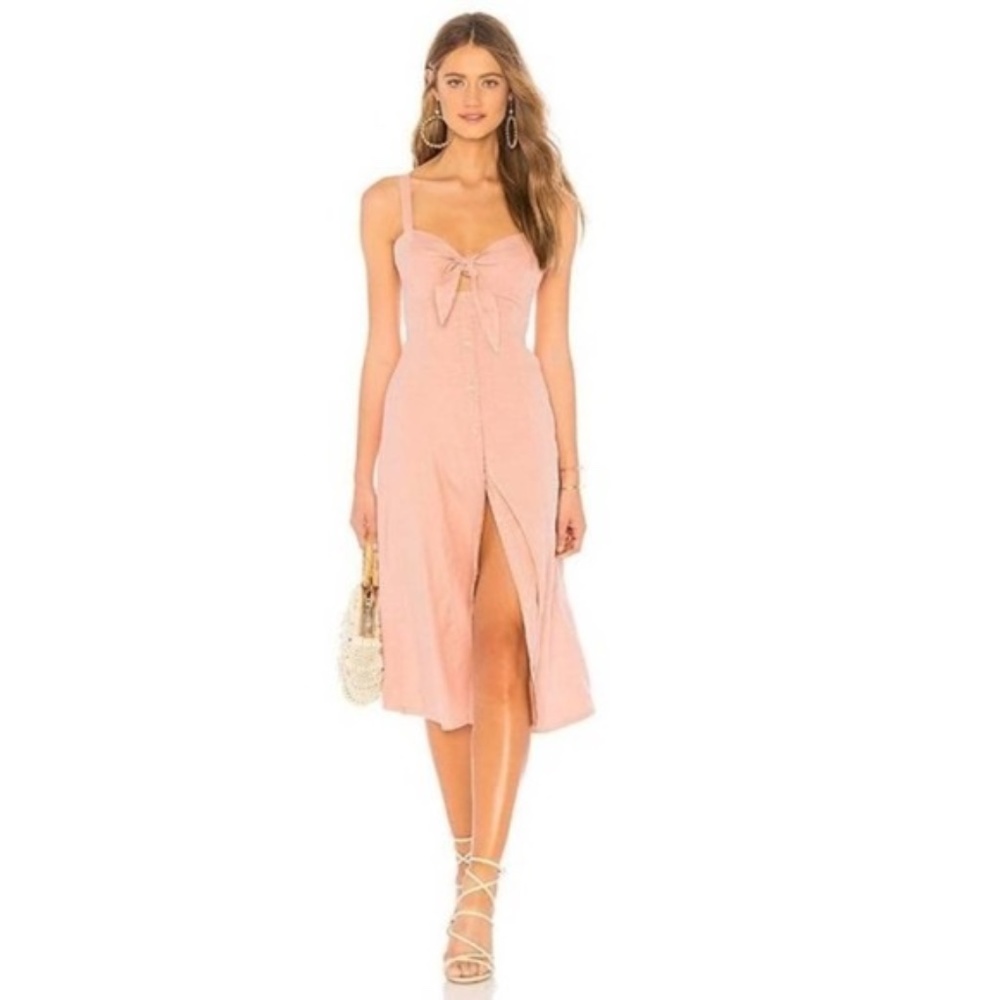 NWT- Splendid Front Tie Linen Midi Pink Boho Dress, M